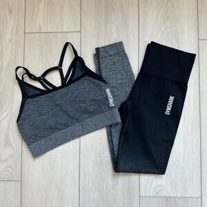 Gymshark Adapt black gray marl ombre sports bra leggings set XS Small